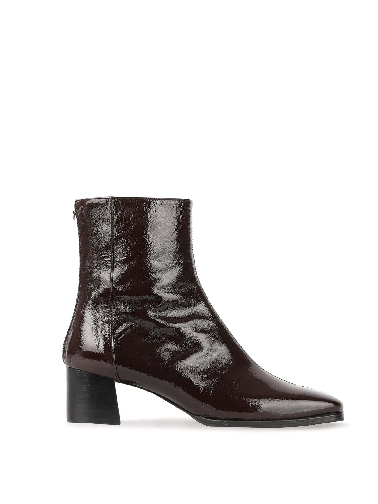 JAMES BLOCK HEEL LEATHER ANKLE BOOTS - CHOCO BROWN