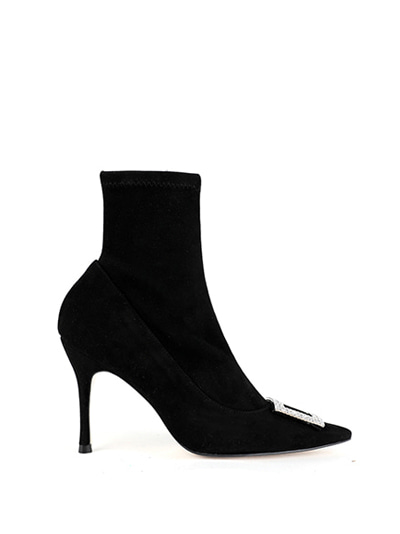 CLASSIC GRACE CRYSTAL BUCKLE BOOTS - BLACK SUEDE