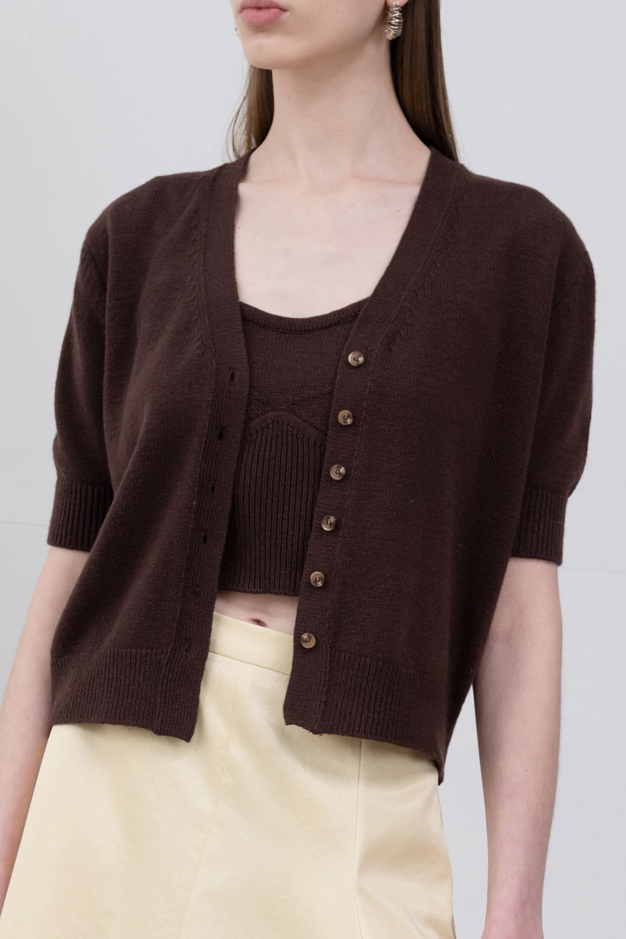 HIGH QUALITY LINE - KNIT BRALETTE AND CARDIGAN SET (BROWN)