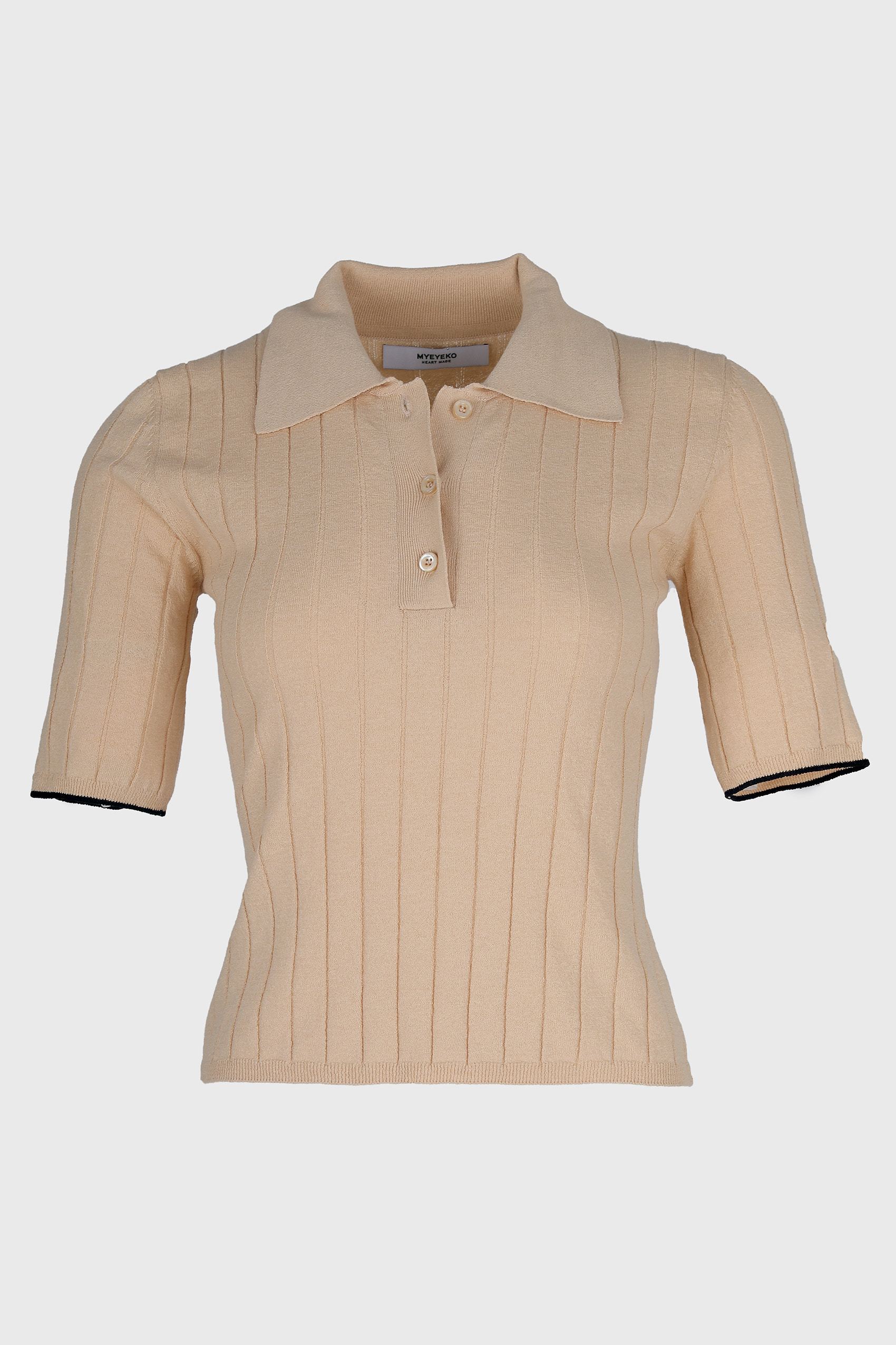 CLASSIC LINE - Ribbed Cotton-blend Knit Shirts (BEIGE)