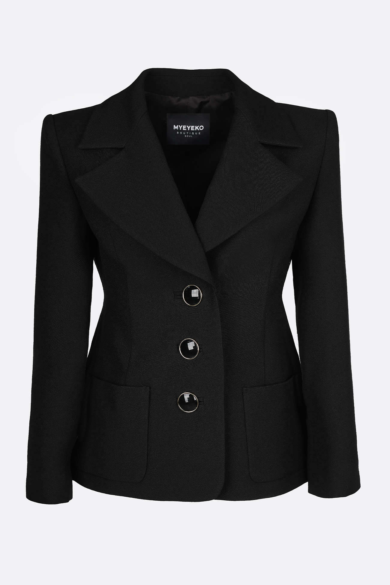 HIGH QUALITY LINE - Roped-Shoulder VIRGIN WOOL BLACK JACKET (by Style M. Made in JAPAN)