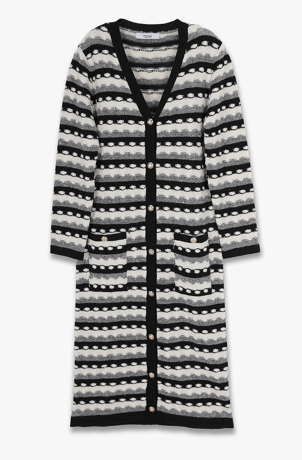 HIGH QUALITY LINE - MYEYEKO 22 Fall/Winter Stripe SEQUIN-Embellished KNIT Cardigan (Silver/Black)