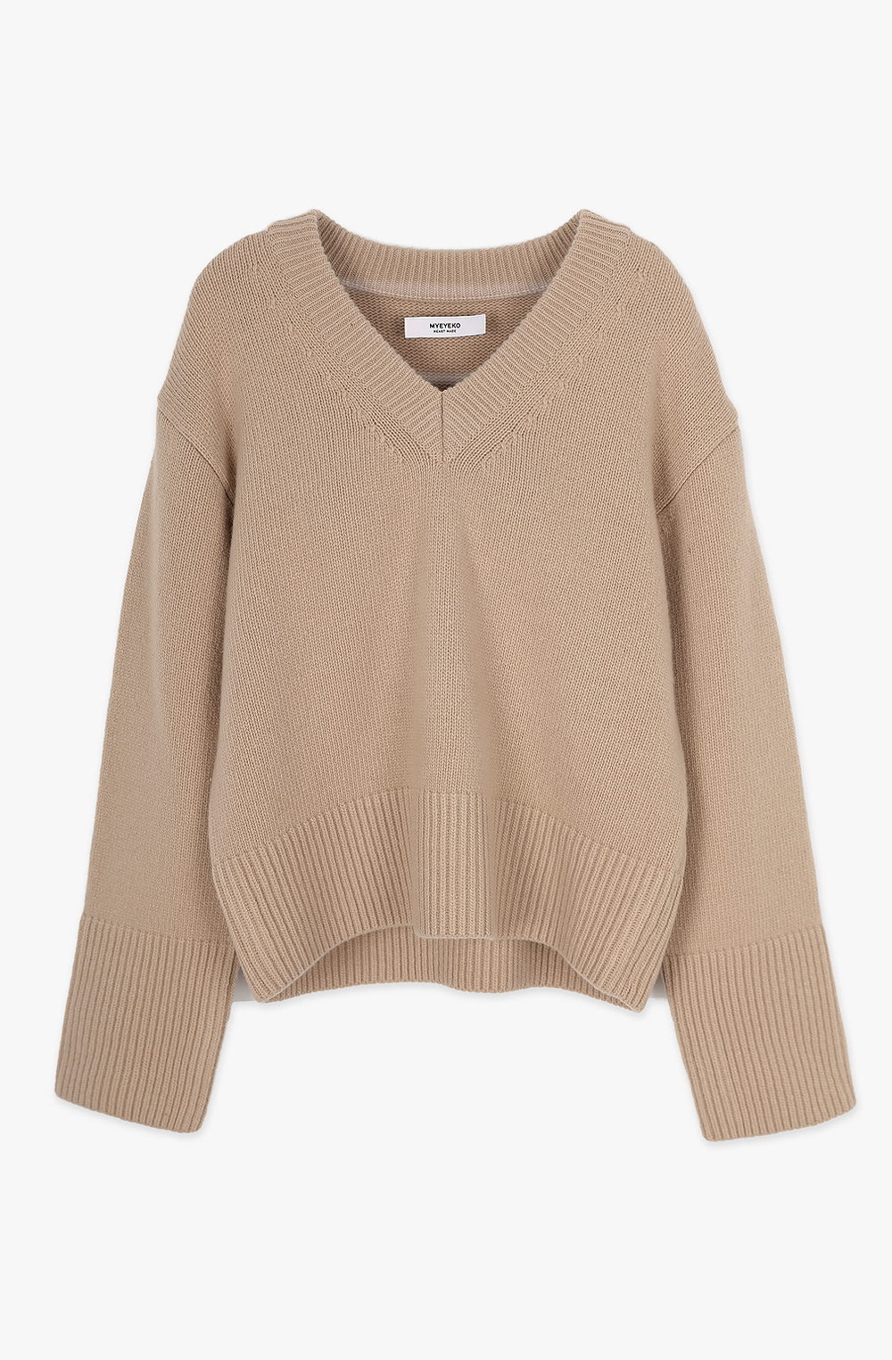 HIGH QUALITY LINE - MYEYEKO 23 Capsule Collection / Yves V-neck Merino Wool &amp; Cashmere Sweater (CAMEL BEIGE)