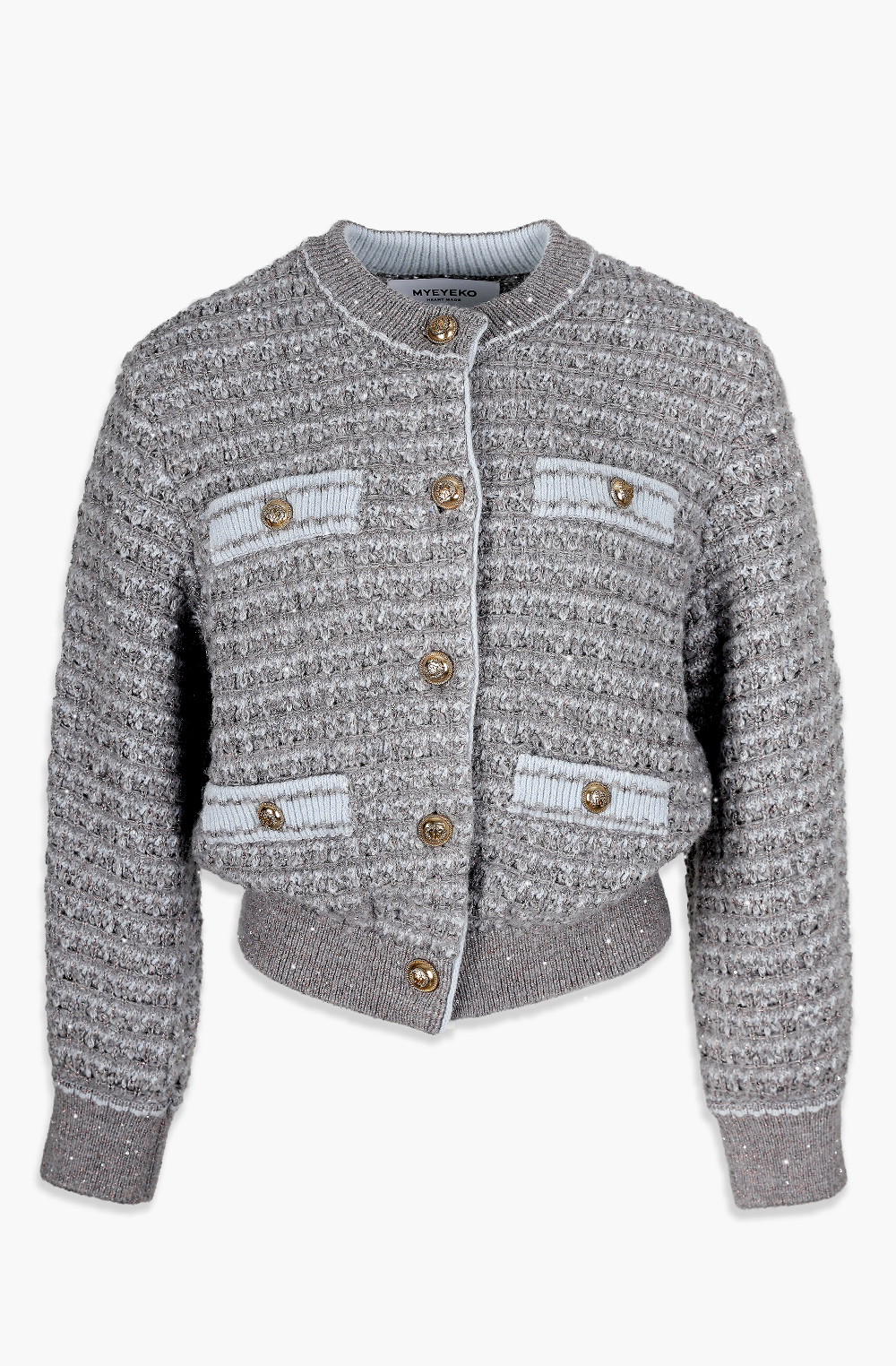 HIGH QUALITY LINE - Brillant Sequin Tweed Knit Bomber, Gray