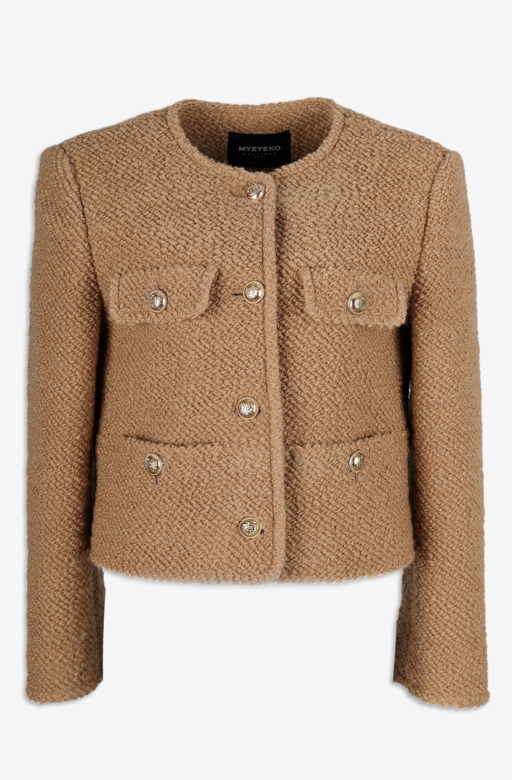 HIGH QUALITY LINE - Classic Bouclé Wool Jacket, Camel (Fabric by Style M, Made in JAPAN)