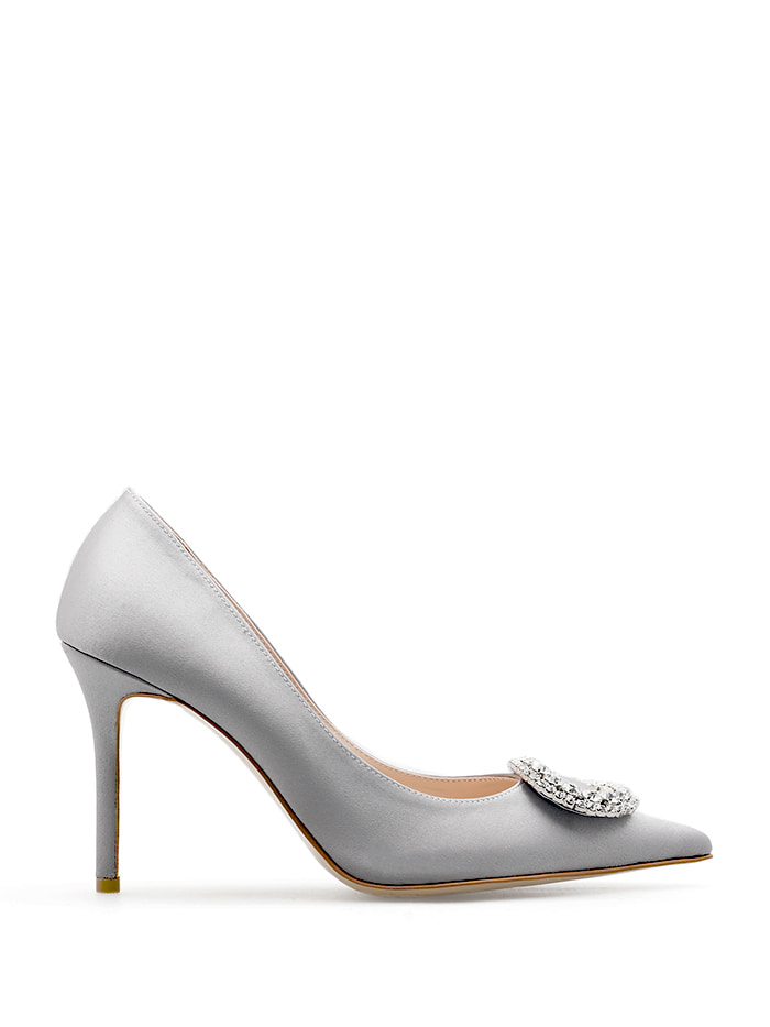 CLASSIC GRACE EMBELLISHED PUMPS - GRAY SILK