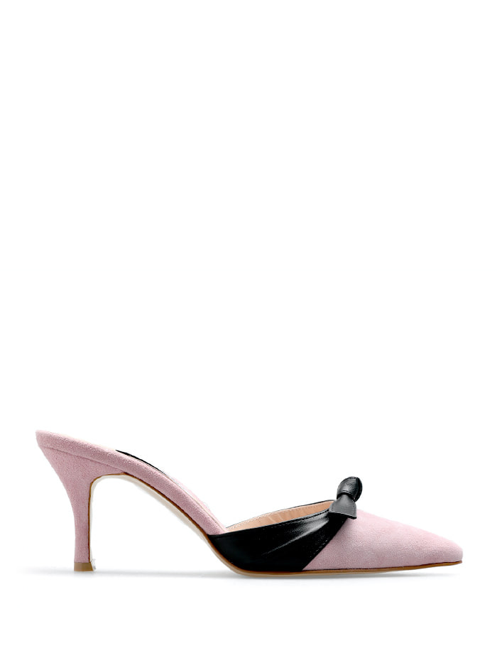 CLASSIC GRACE BOW-DETAIL MULES - PINK SUEDE