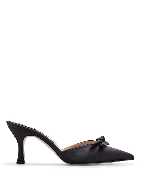 CLASSIC GRACE BOW-DETAIL MULES - CHARCOAL SATIN