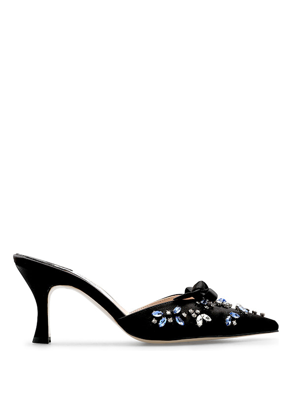 CLASSIC GRACE BOW-DETAIL MULES - BLACK EMBELLISHED