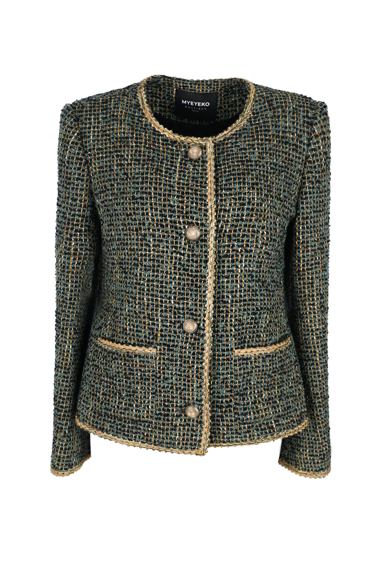 HIGH QUALITY LINE - Classic tweed jacket Fabric by FINETEX, Made in JAPAN (GREEN MIX)