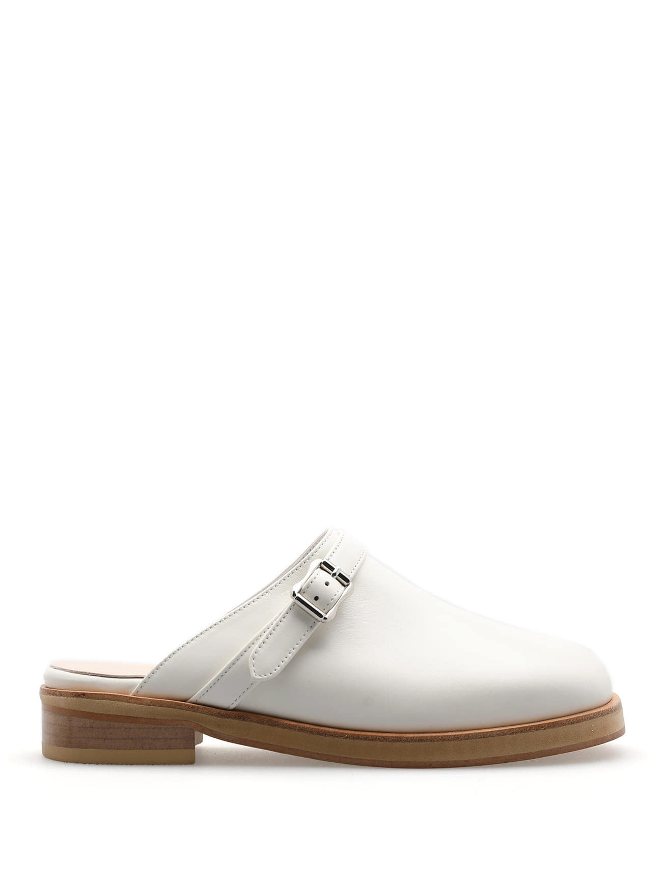 BUCKLE LEATHER CLOG MULES - IVORY