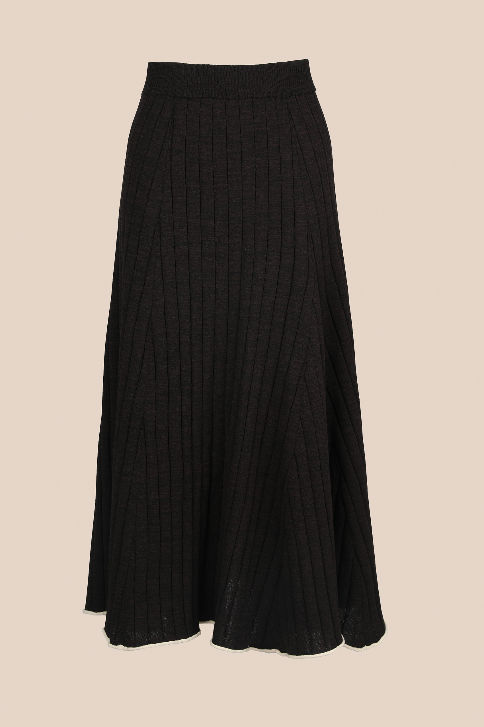 CLASSIC LINE - Ribbed Cotton-blend Knit Skirt (BLACK)