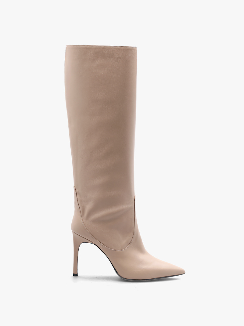 DIANE POINTED-TOE LEATHER BOOTS (NUDE BEIGE)