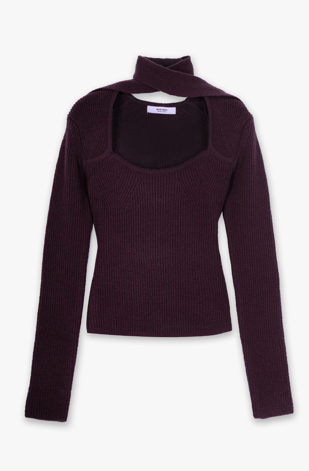 HIGH QUALITY LINE - Adorable Wool/Cashmere Ribbed KNIT &amp; Muffler SET (PLUM PURPLE)
