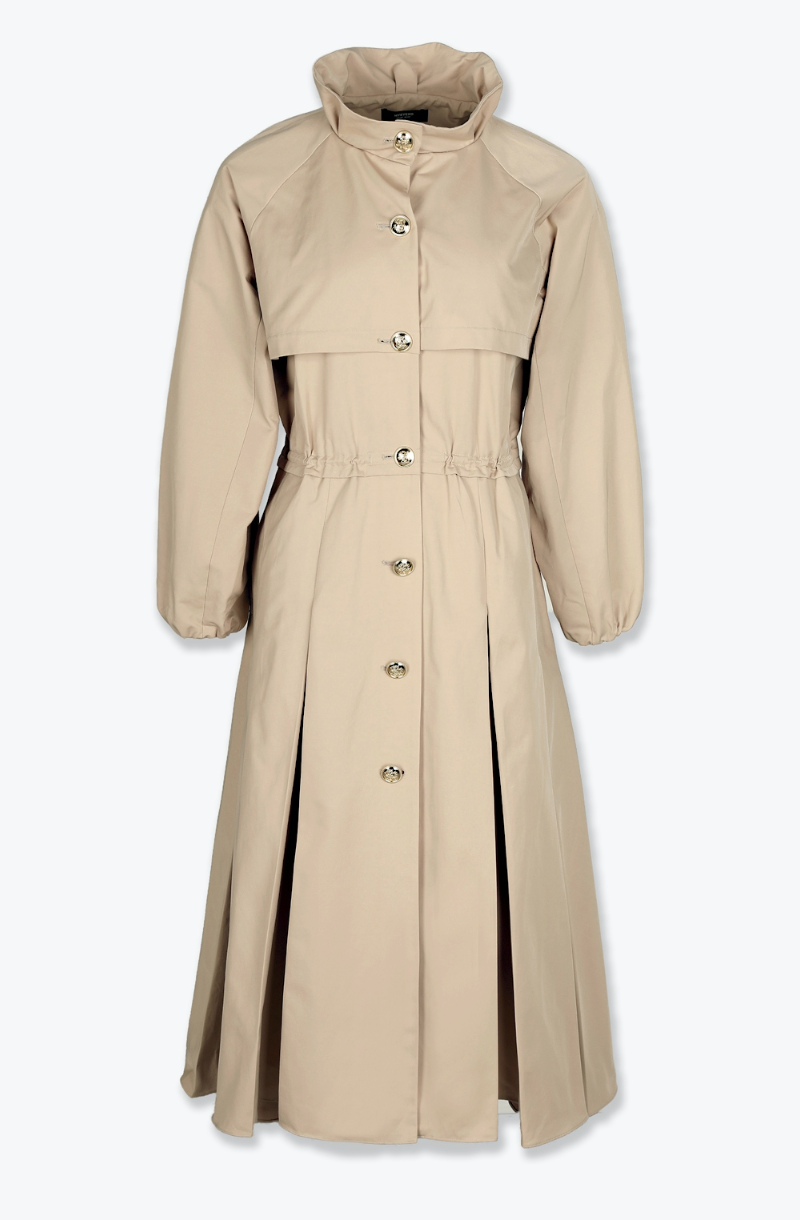 HIGH QUALITY LINE - SARAH PLEATS DETAIL TRENCH DRESS (BEIGE)