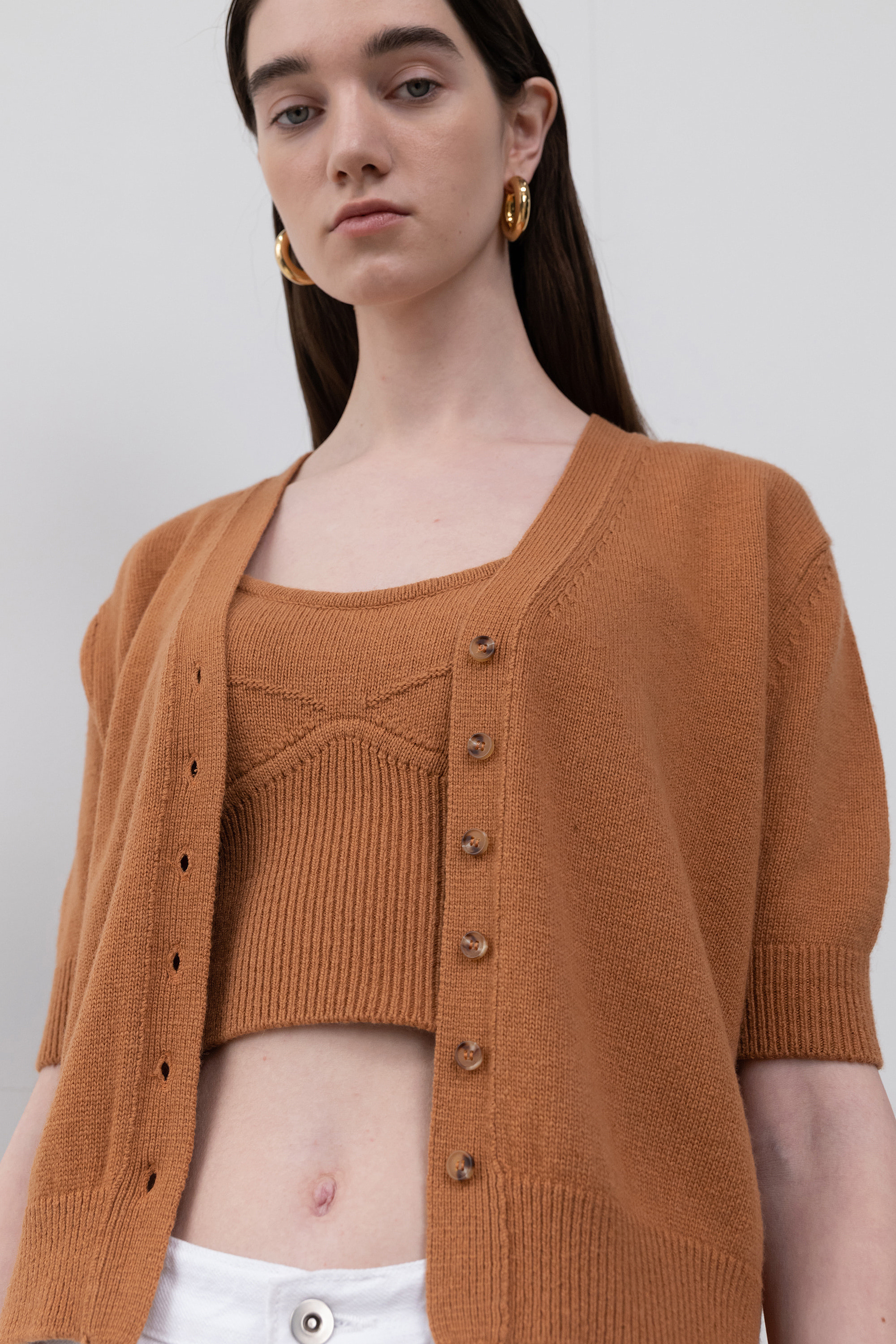 HIGH QUALITY LINE - KNIT BRALETTE AND CARDIGAN SET (RUST BROWN)