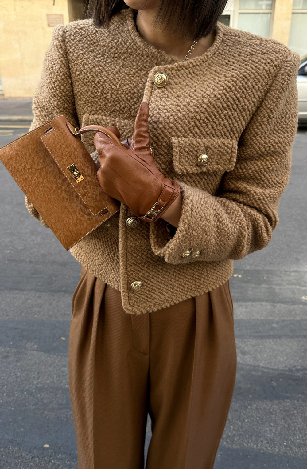 HIGH QUALITY LINE - Classic Bouclé Wool Jacket, Camel (Fabric by Style M, Made in JAPAN)